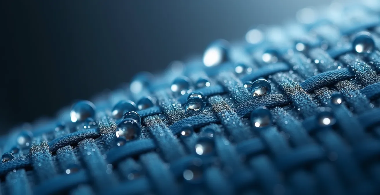 Détail macro de tissu technique professionnel imperméable respirant