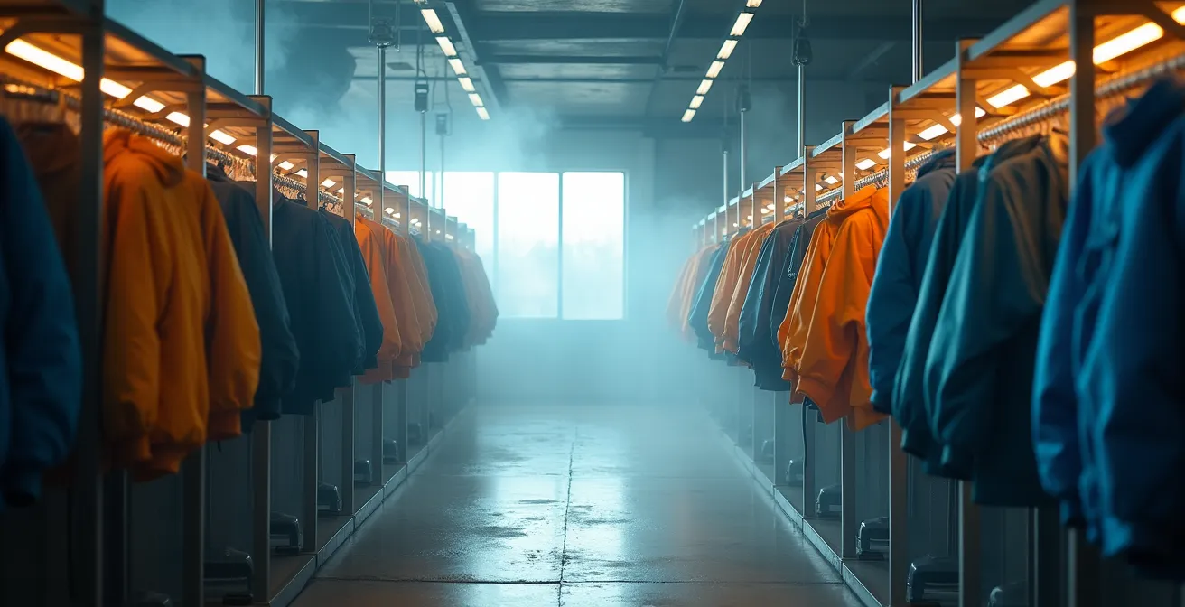 Local de séchage professionnel avec équipements suspendus correctement