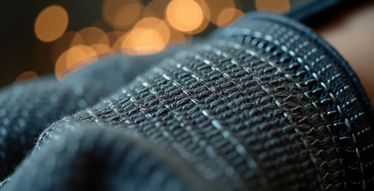 Détail macro des fibres techniques d'un gant anticoupure